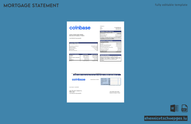USA Coinbase-Hypothekenabrechnung in Word- und PDF-Formaten – Beispielvorschau